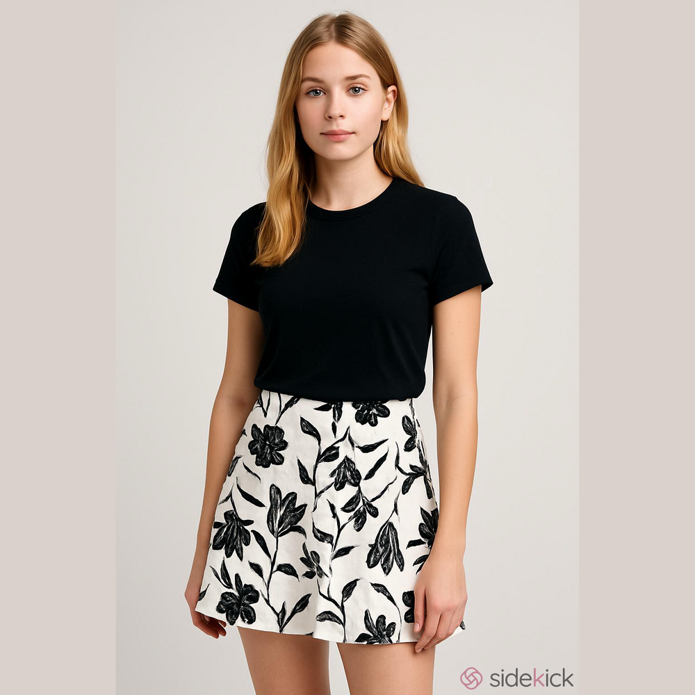 Black and White Floral Stretch Skirt size 18